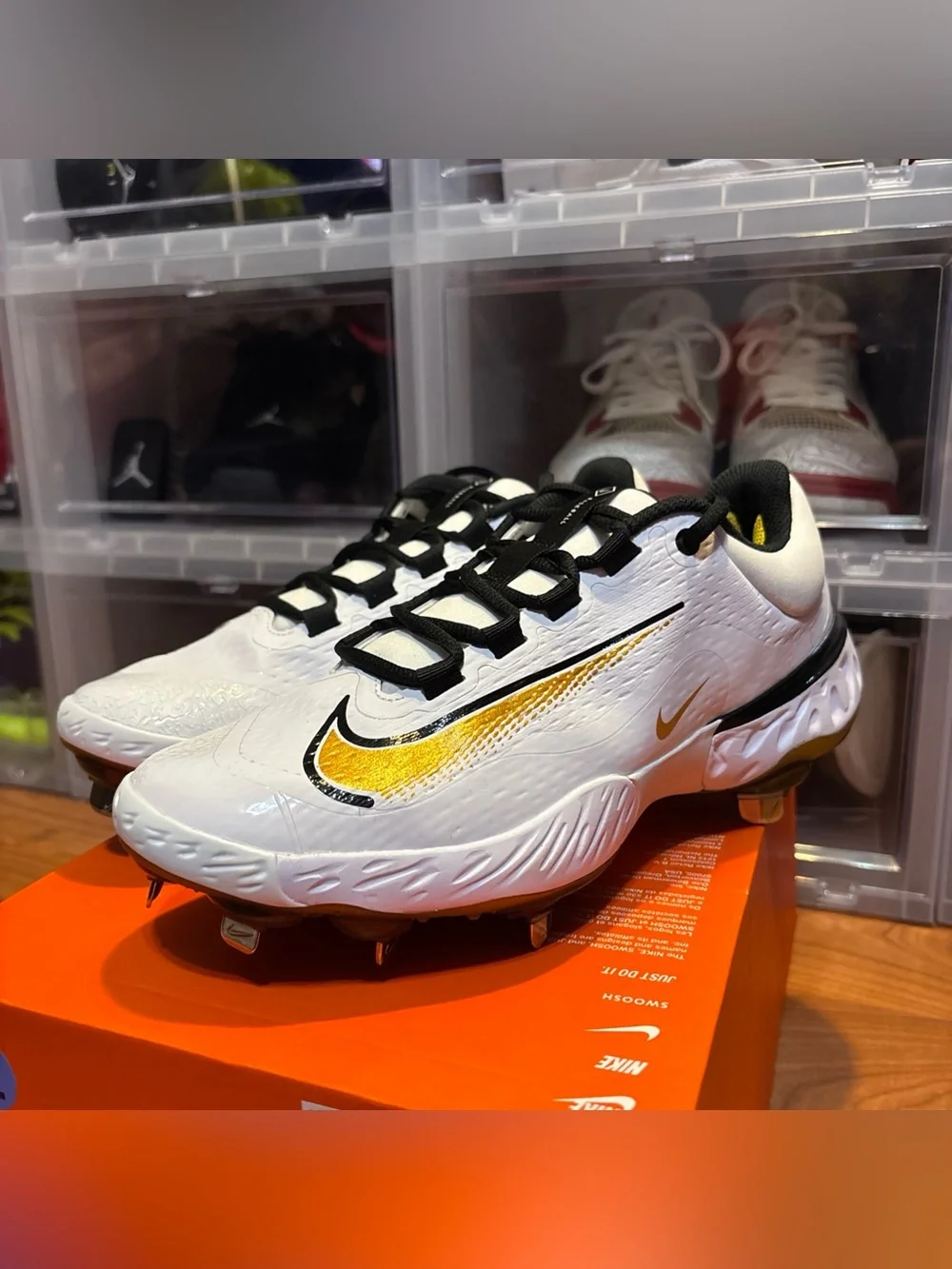 Nike Alpha Huarache Elite 4 Low White Gold FD2745-119 Baseball Cleat Sz 7.5M NWB